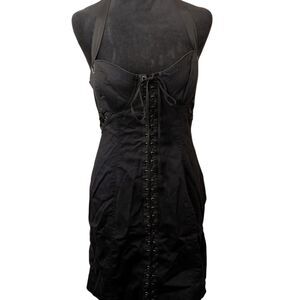 Guess Black Lace Up Halter Corset Mini Dress Size 9 Vintage Y2K Goth Grunge